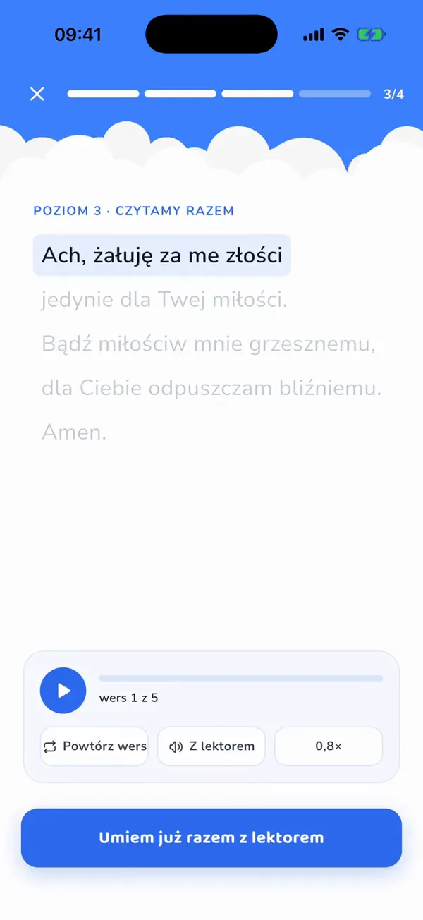 Nagranie ekranu: czytanie razem z lektorem, wers po wersie